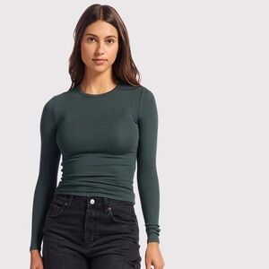 nuuds Slinky Rib Long Sleeve Shirt - Pine Sz S